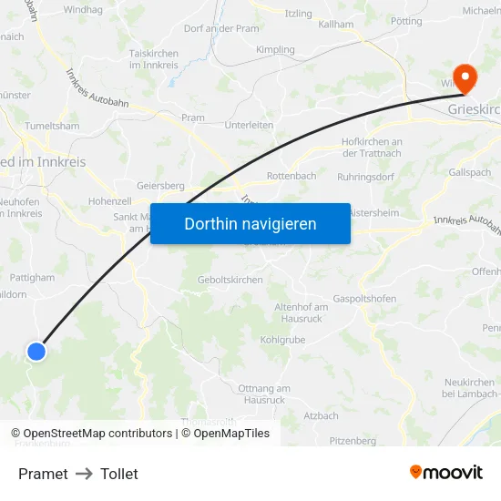Pramet to Tollet map