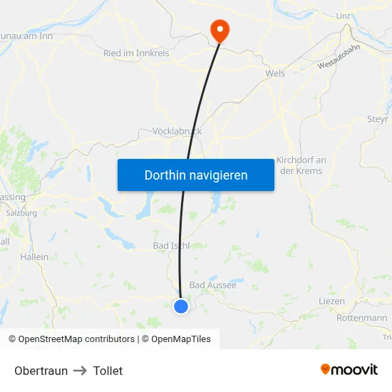 Obertraun to Tollet map