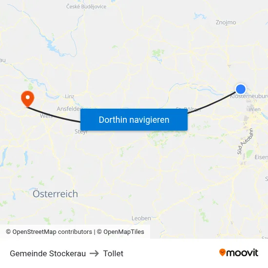 Gemeinde Stockerau to Tollet map