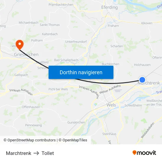 Marchtrenk to Tollet map