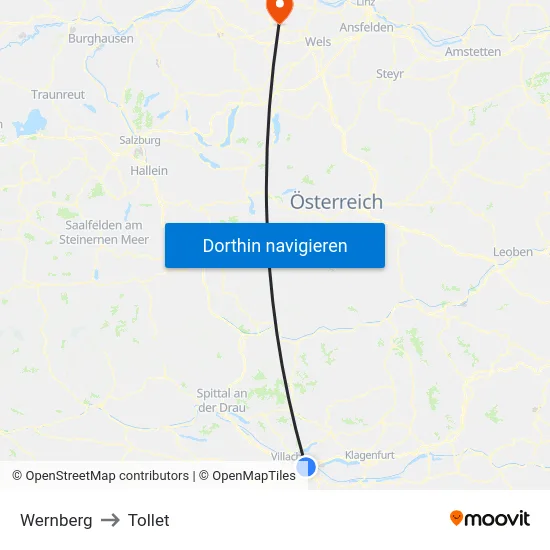 Wernberg to Tollet map