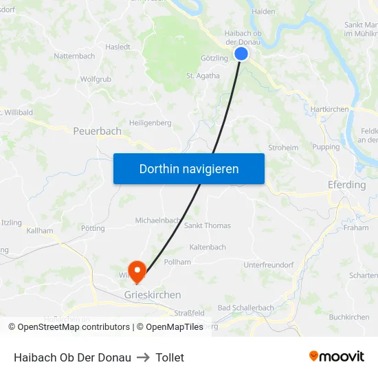 Haibach Ob Der Donau to Tollet map