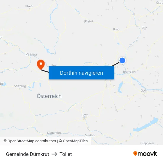 Gemeinde Dürnkrut to Tollet map