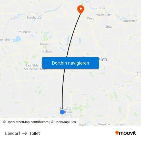 Lendorf to Tollet map