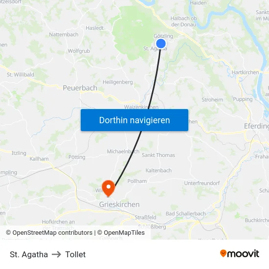 St. Agatha to Tollet map