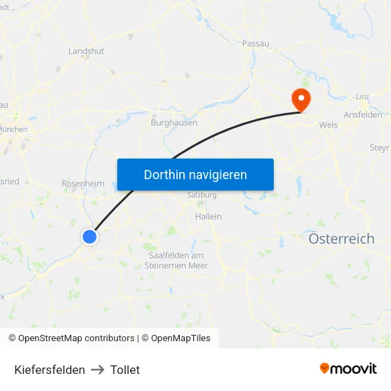 Kiefersfelden to Tollet map