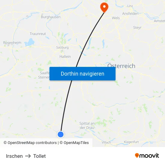 Irschen to Tollet map