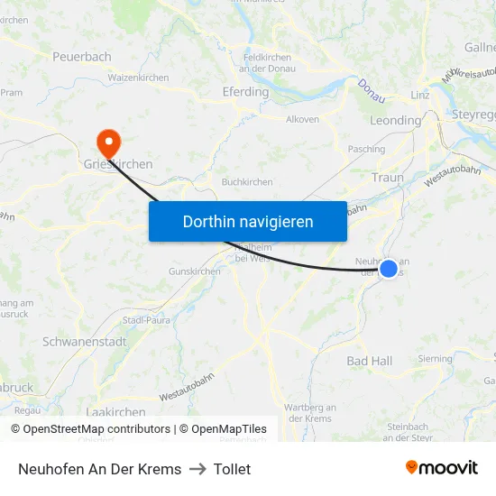 Neuhofen An Der Krems to Tollet map