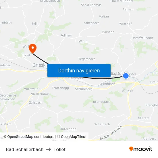 Bad Schallerbach to Tollet map