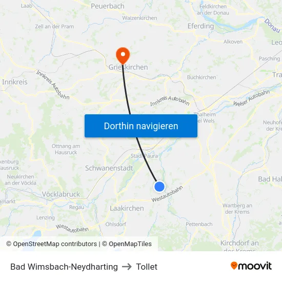 Bad Wimsbach-Neydharting to Tollet map
