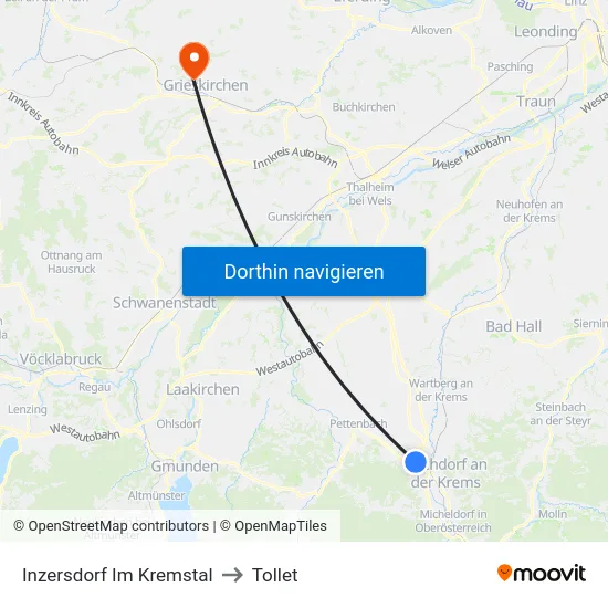 Inzersdorf Im Kremstal to Tollet map