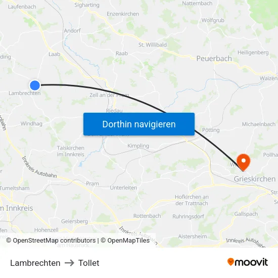 Lambrechten to Tollet map