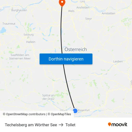 Techelsberg am Wörther See to Tollet map
