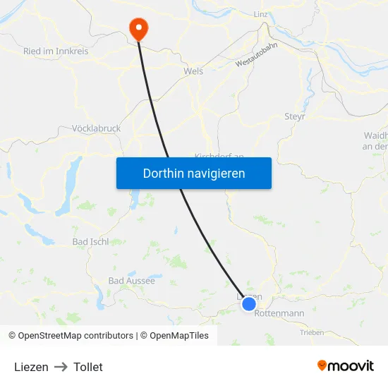 Liezen to Tollet map
