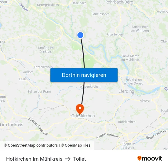 Hofkirchen Im Mühlkreis to Tollet map