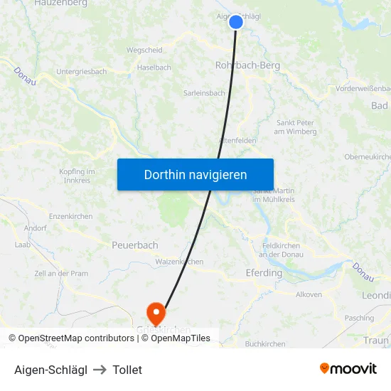 Aigen-Schlägl to Tollet map