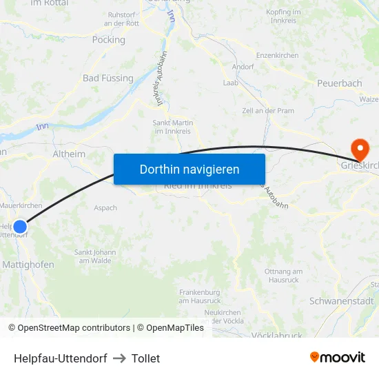 Helpfau-Uttendorf to Tollet map