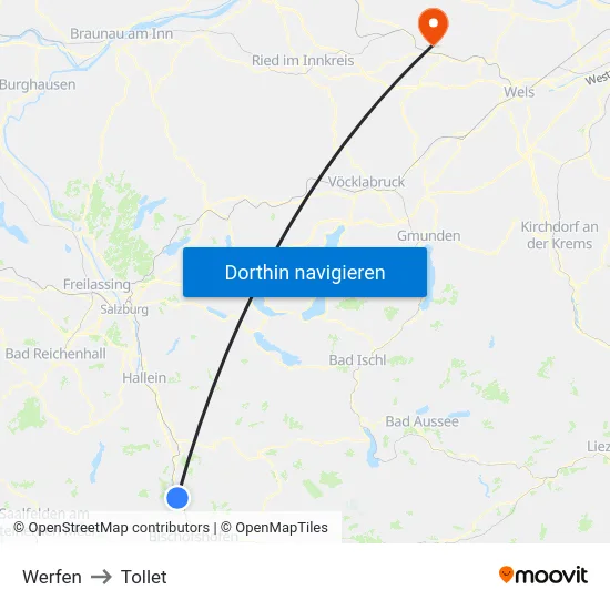 Werfen to Tollet map
