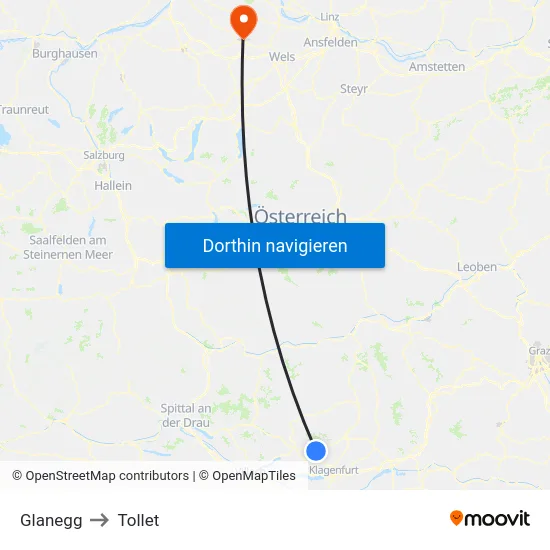 Glanegg to Tollet map