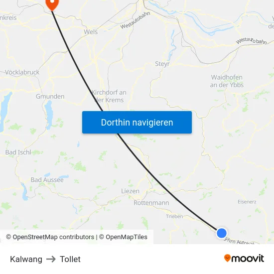 Kalwang to Tollet map