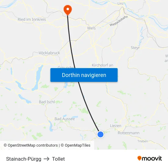Stainach-Pürgg to Tollet map