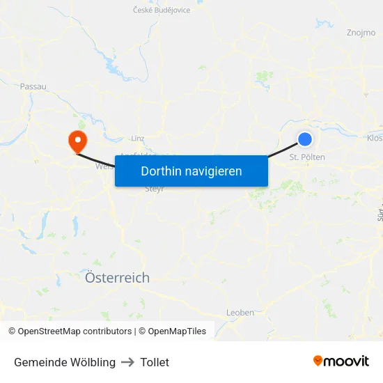 Gemeinde Wölbling to Tollet map