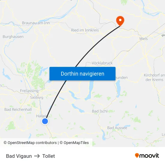 Bad Vigaun to Tollet map