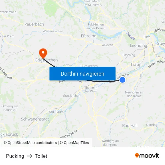 Pucking to Tollet map