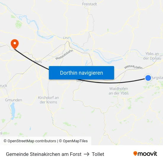 Gemeinde Steinakirchen am Forst to Tollet map