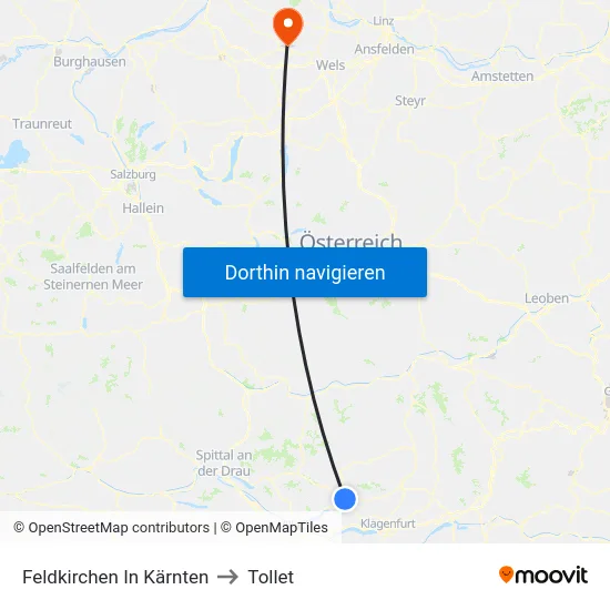 Feldkirchen In Kärnten to Tollet map