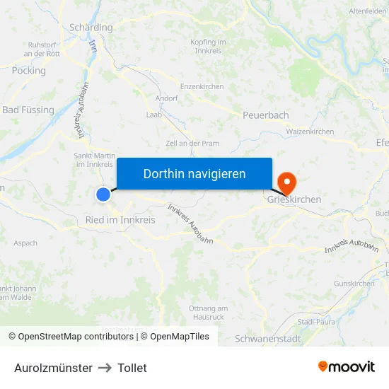 Aurolzmünster to Tollet map