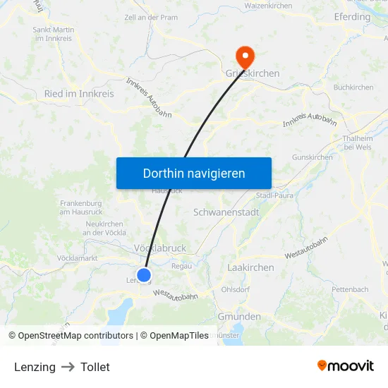 Lenzing to Tollet map