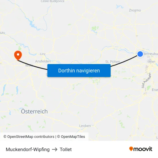 Muckendorf-Wipfing to Tollet map