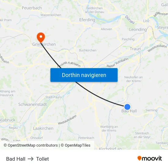 Bad Hall to Tollet map