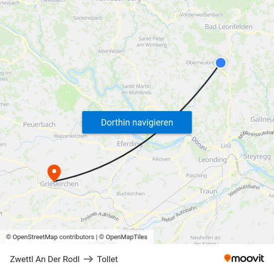 Zwettl An Der Rodl to Tollet map