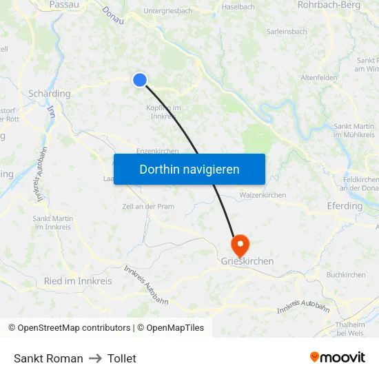 Sankt Roman to Tollet map