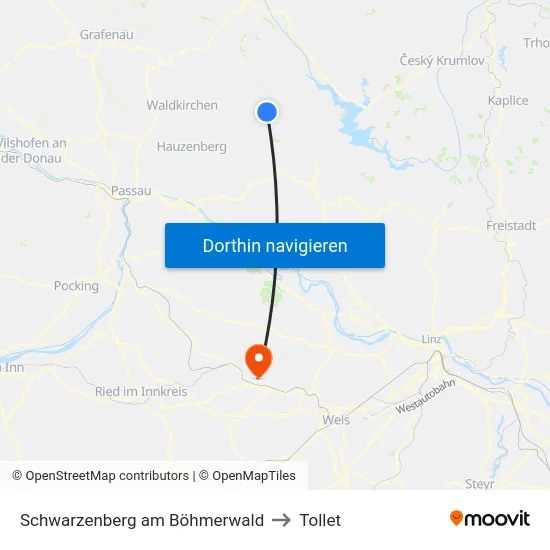Schwarzenberg am Böhmerwald to Tollet map