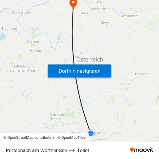 Pörtschach am Wörther See to Tollet map