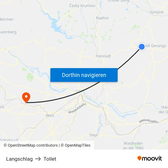 Langschlag to Tollet map