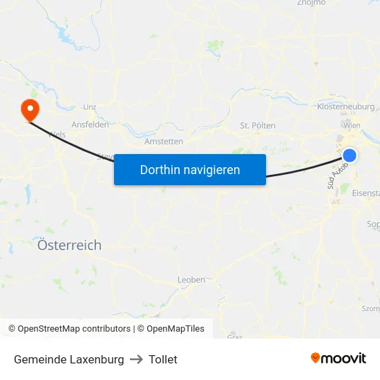 Gemeinde Laxenburg to Tollet map