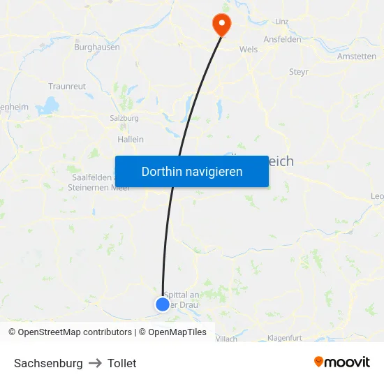 Sachsenburg to Tollet map