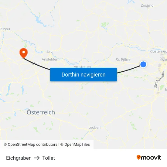 Eichgraben to Tollet map