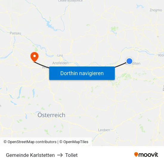 Gemeinde Karlstetten to Tollet map