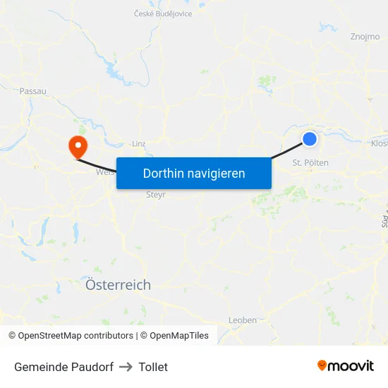 Gemeinde Paudorf to Tollet map