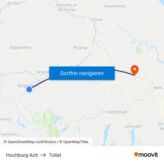 Hochburg-Ach to Tollet map