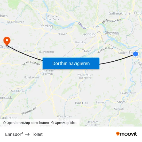 Ennsdorf to Tollet map