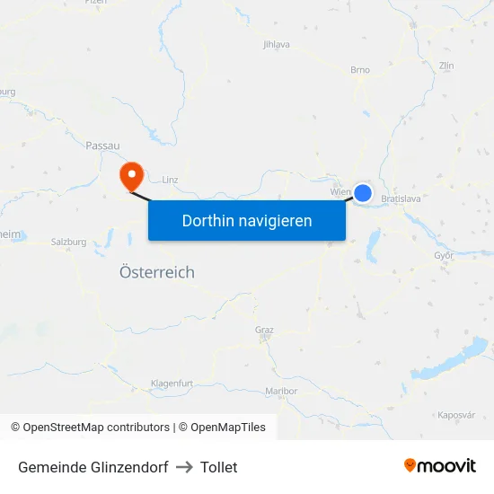 Gemeinde Glinzendorf to Tollet map