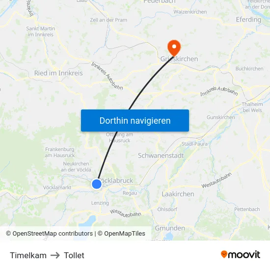 Timelkam to Tollet map