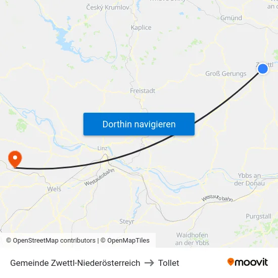 Gemeinde Zwettl-Niederösterreich to Tollet map