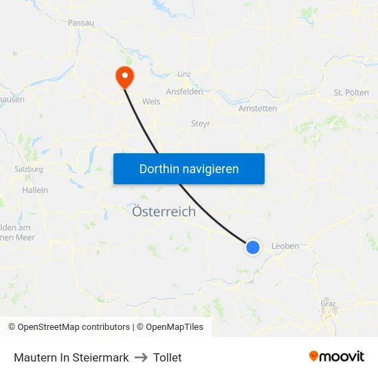Mautern In Steiermark to Tollet map